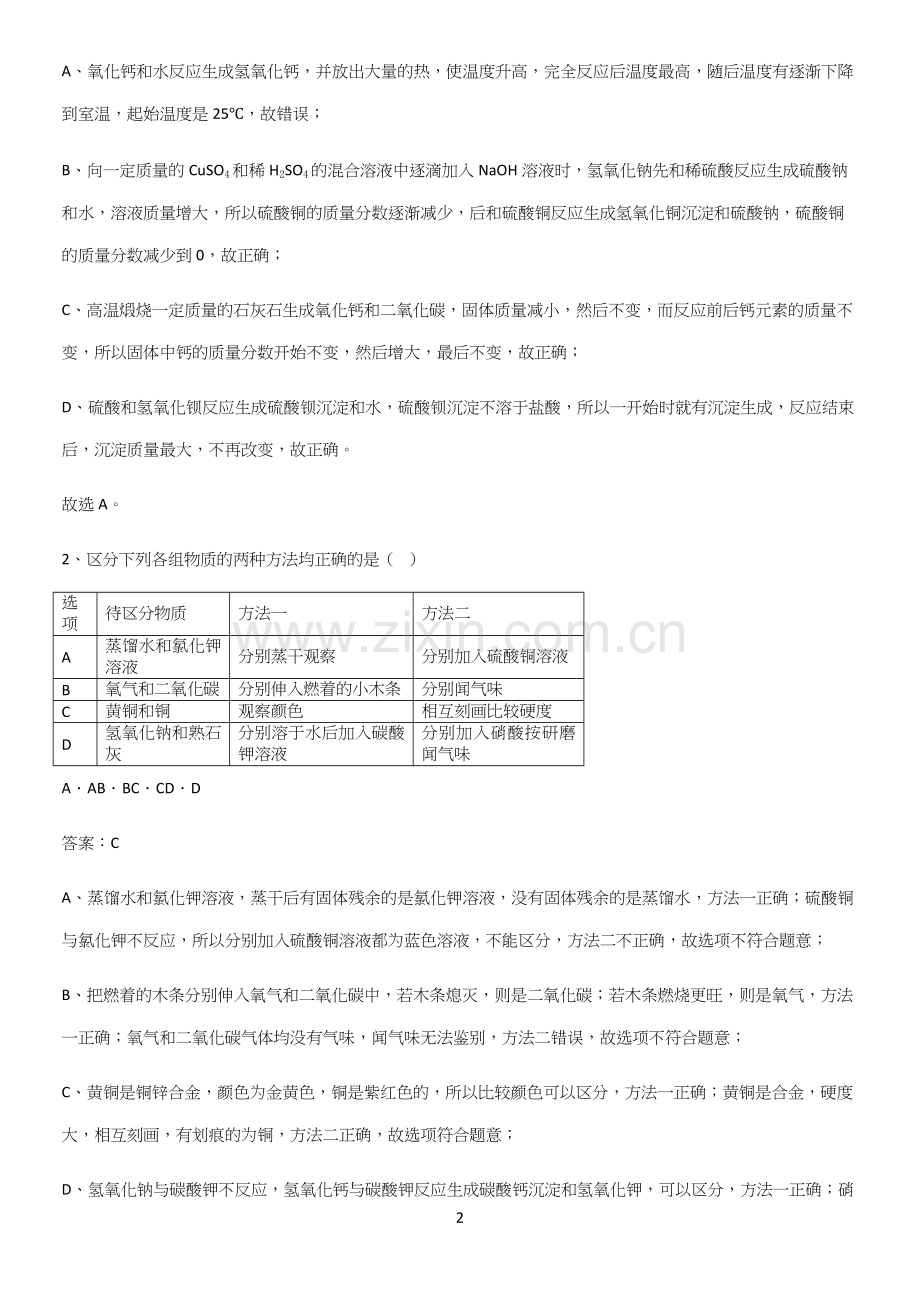 人教版2023初中化学综合复习题考点突破(精选试题附答案).docx_第2页