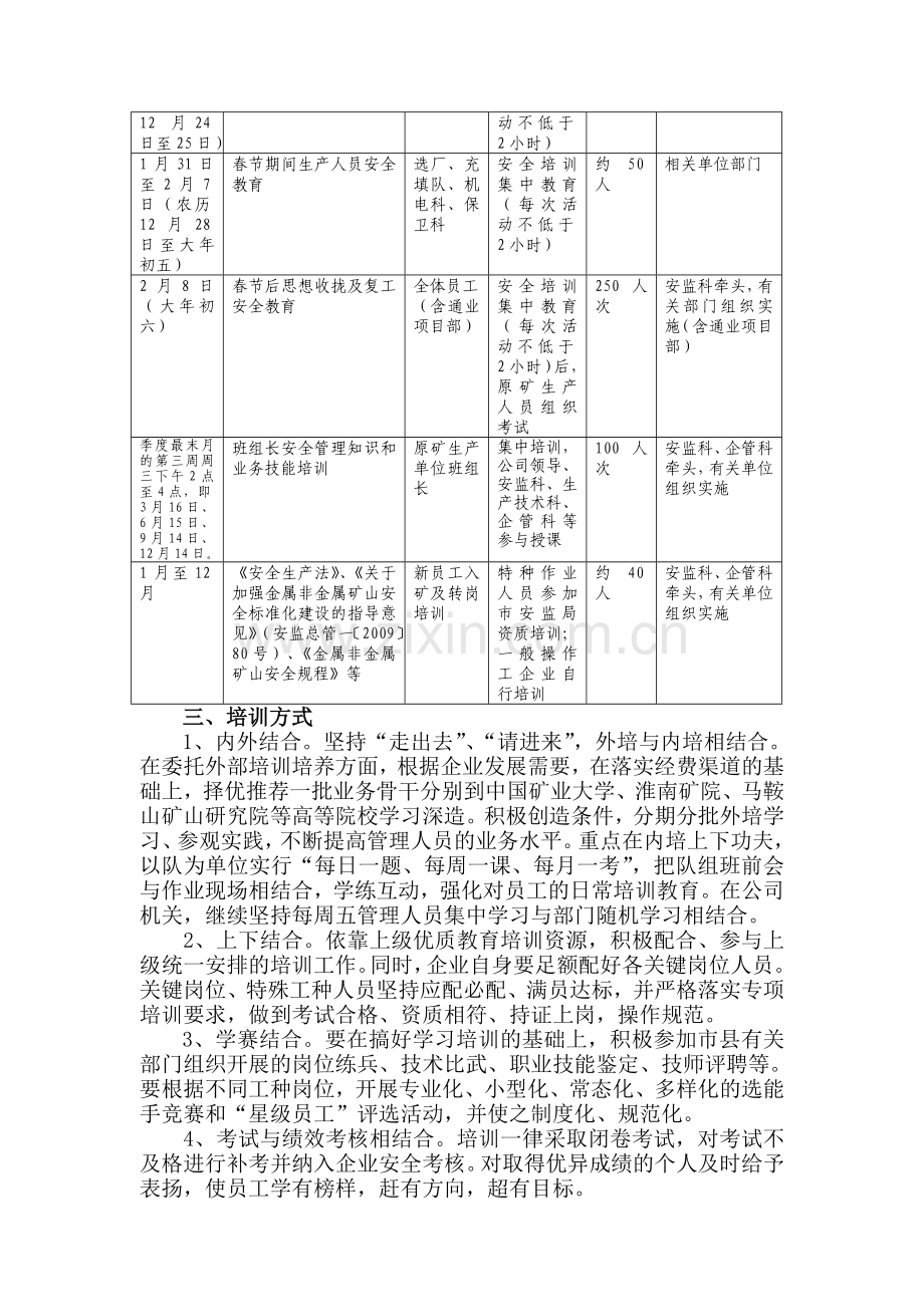 东鑫矿业公司2011年安全生产培训计划..doc_第2页