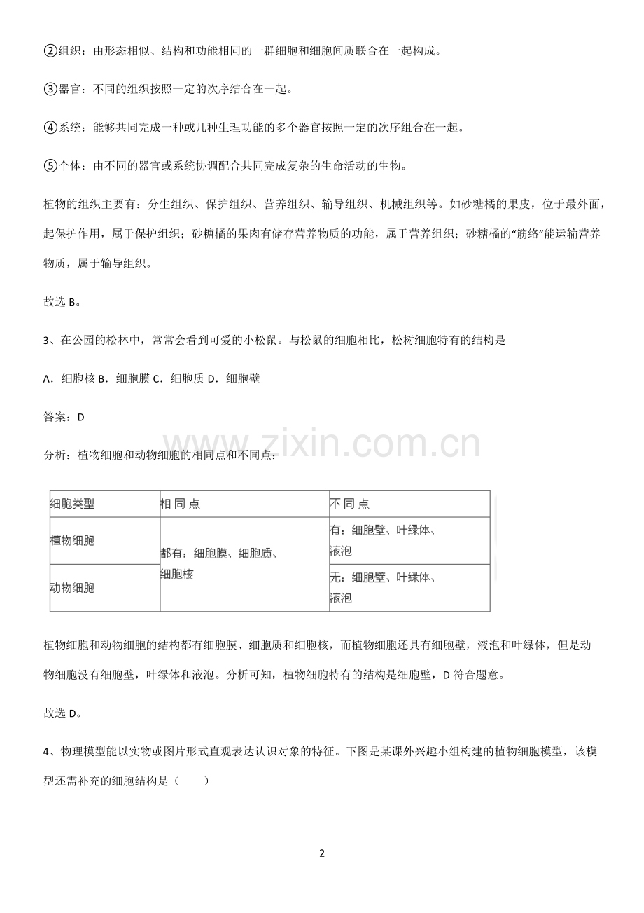 通用版初中生物七年级上册第二单元生物体的结构层次必考知识点归纳-(2).pdf_第2页