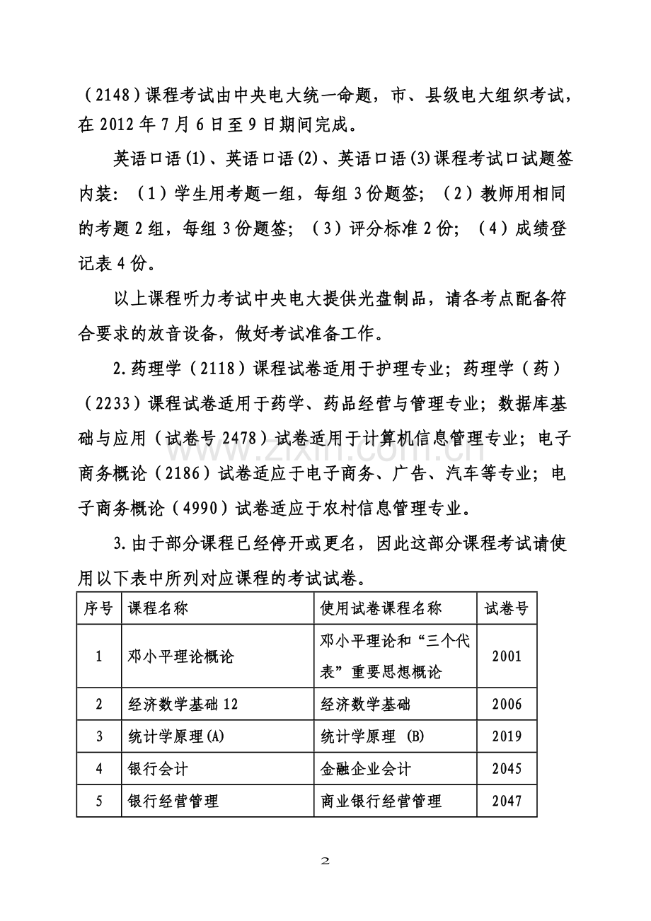 关于2011—2012学年度第二学期开放教育专科期末考试安排的通知.doc_第2页