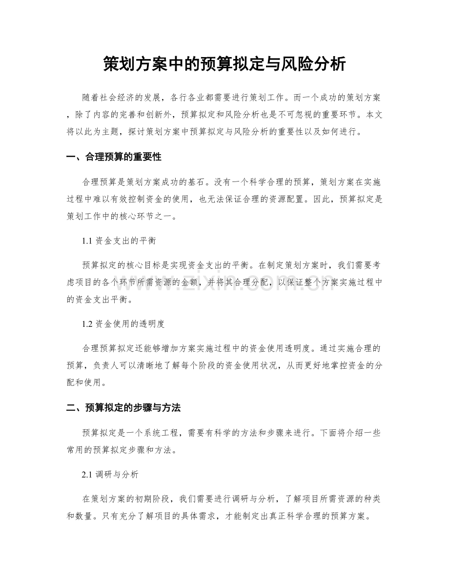 策划方案中的预算拟定与风险分析.docx_第1页