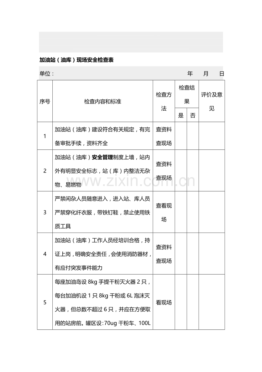 加油站(油库)现场安全检查表..doc_第1页