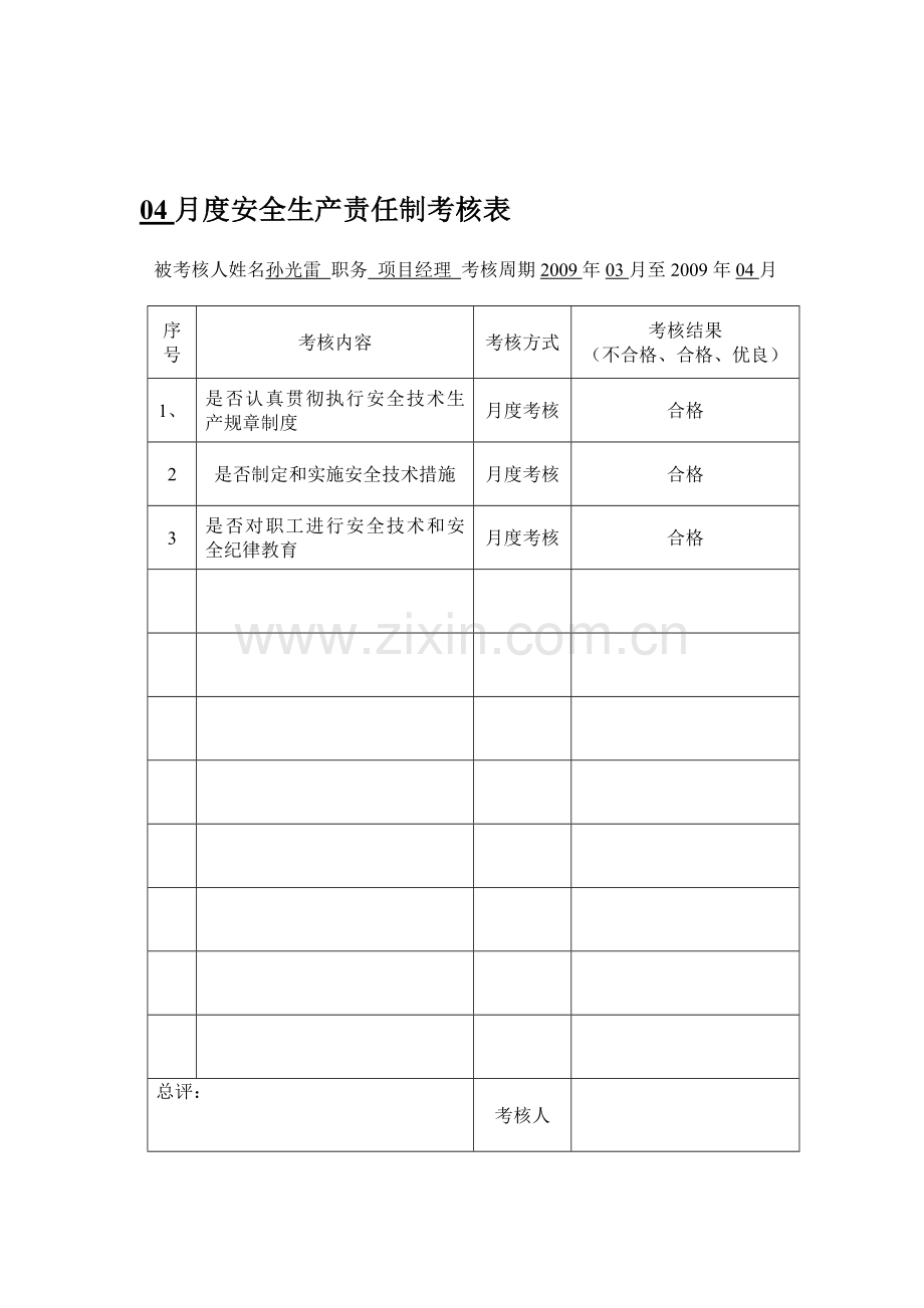 各级人员安全生产责任制考核表.doc_第1页