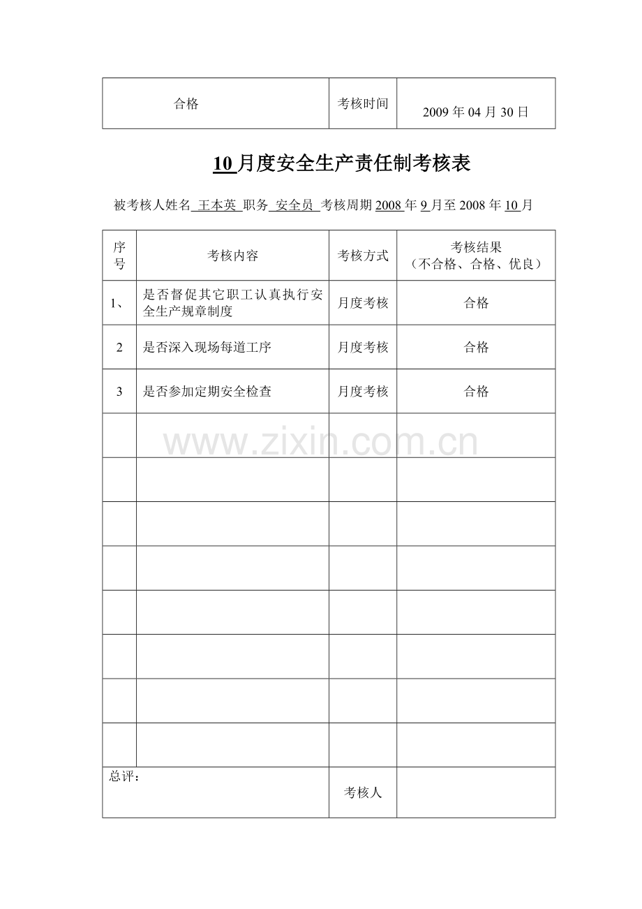 各级人员安全生产责任制考核表.doc_第3页