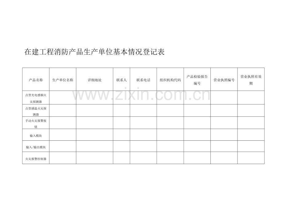 在建工程消防产品生产单位基本情况登记表.doc_第1页