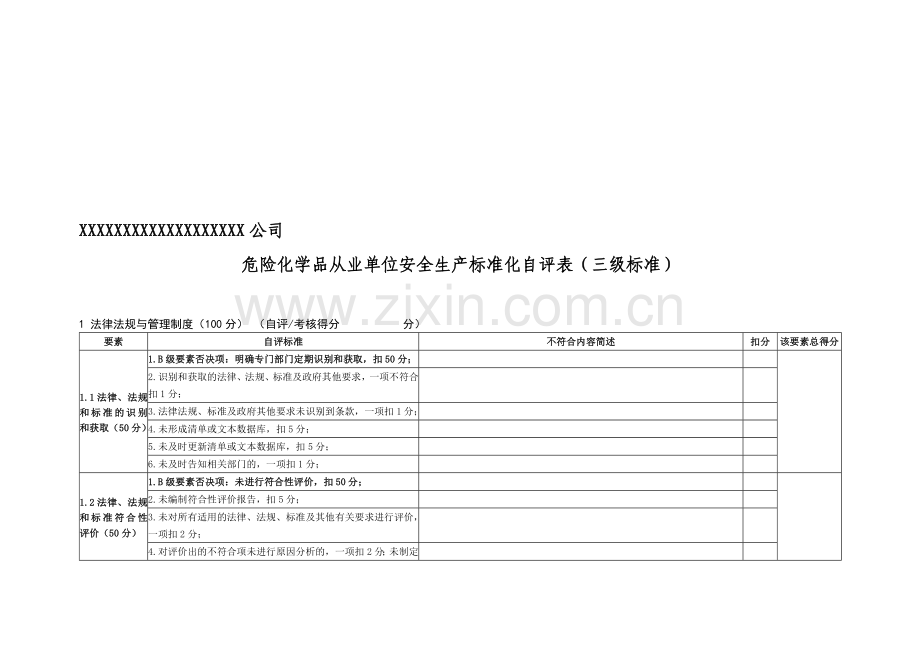 危险化学品从业单位安全生产标准化自评表(三级标准).doc_第1页