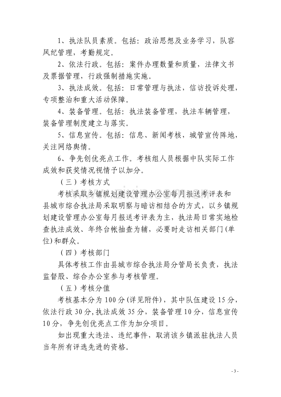 县城市综合执法局派驻乡镇规划建设管理办公室执法人员职责及管理考评办法.doc_第3页