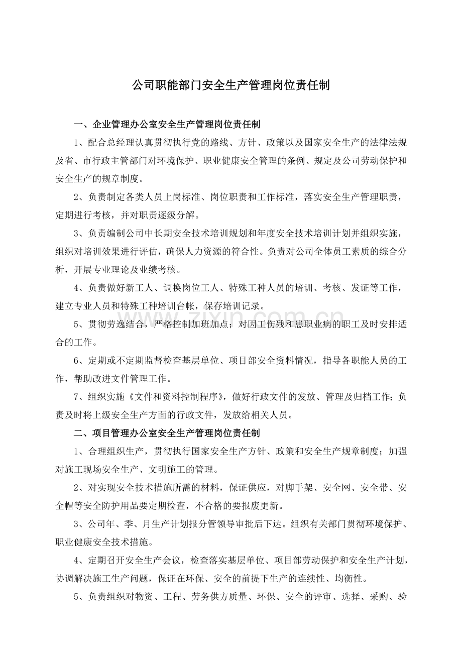 公司职能部门安全生产管理岗位责任制.doc_第3页