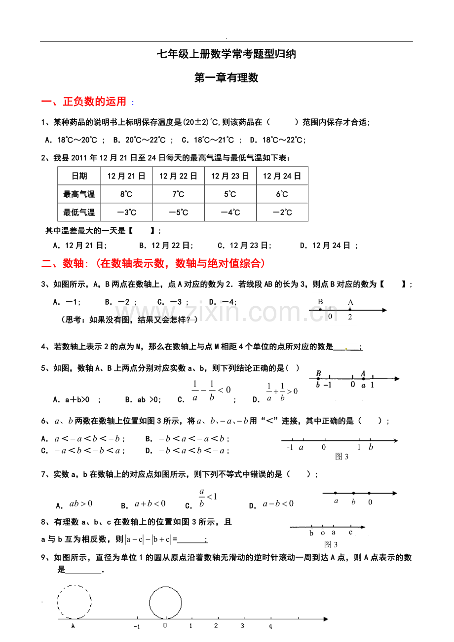 七年级上册数学常考题型归纳(期末复习用).doc_第1页