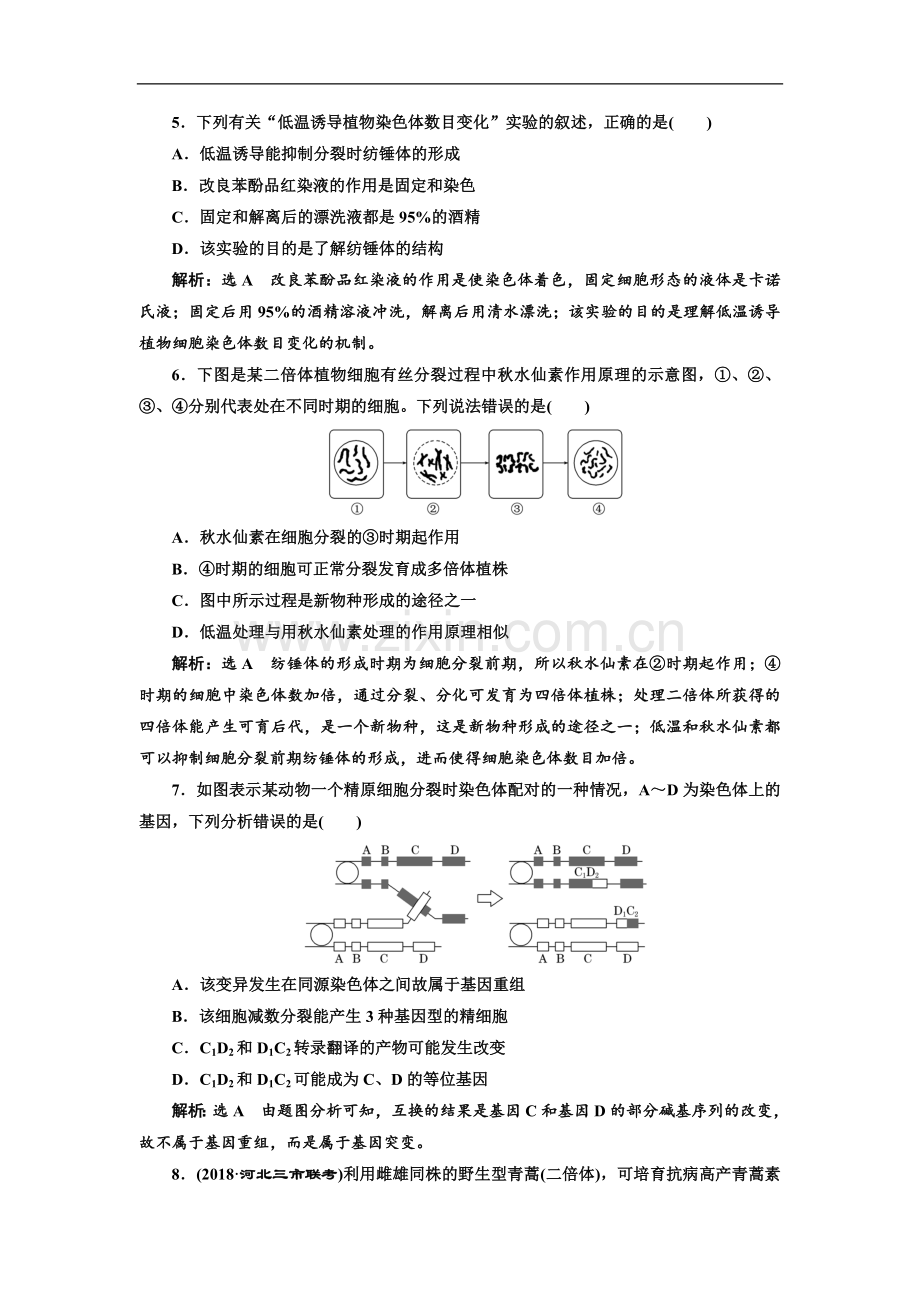 2019届高考全国卷人教版生物一轮复习课时检测（二十五）-染色体变异和生物育种.doc_第2页