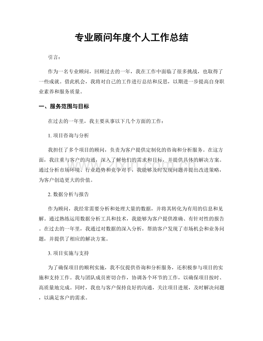 专业顾问年度个人工作总结.docx_第1页