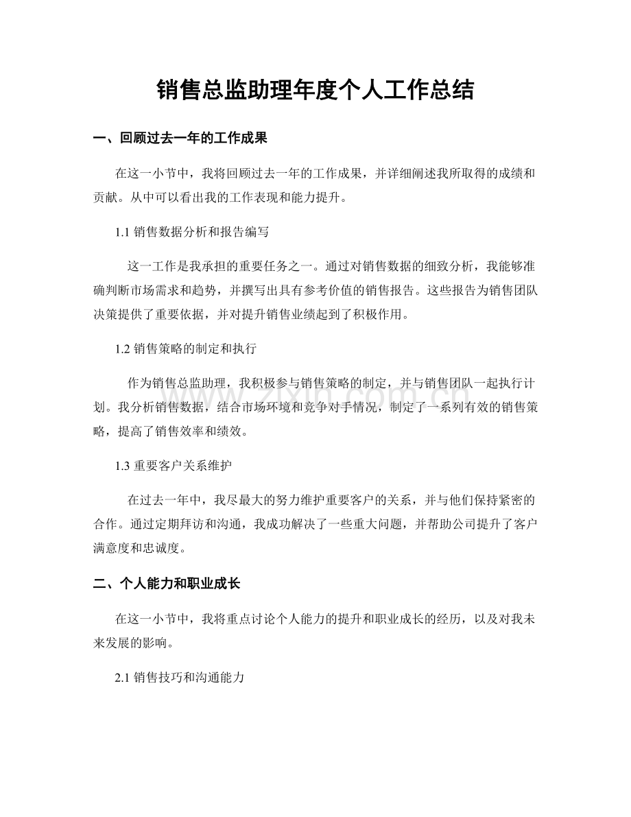 销售总监助理年度个人工作总结.docx_第1页