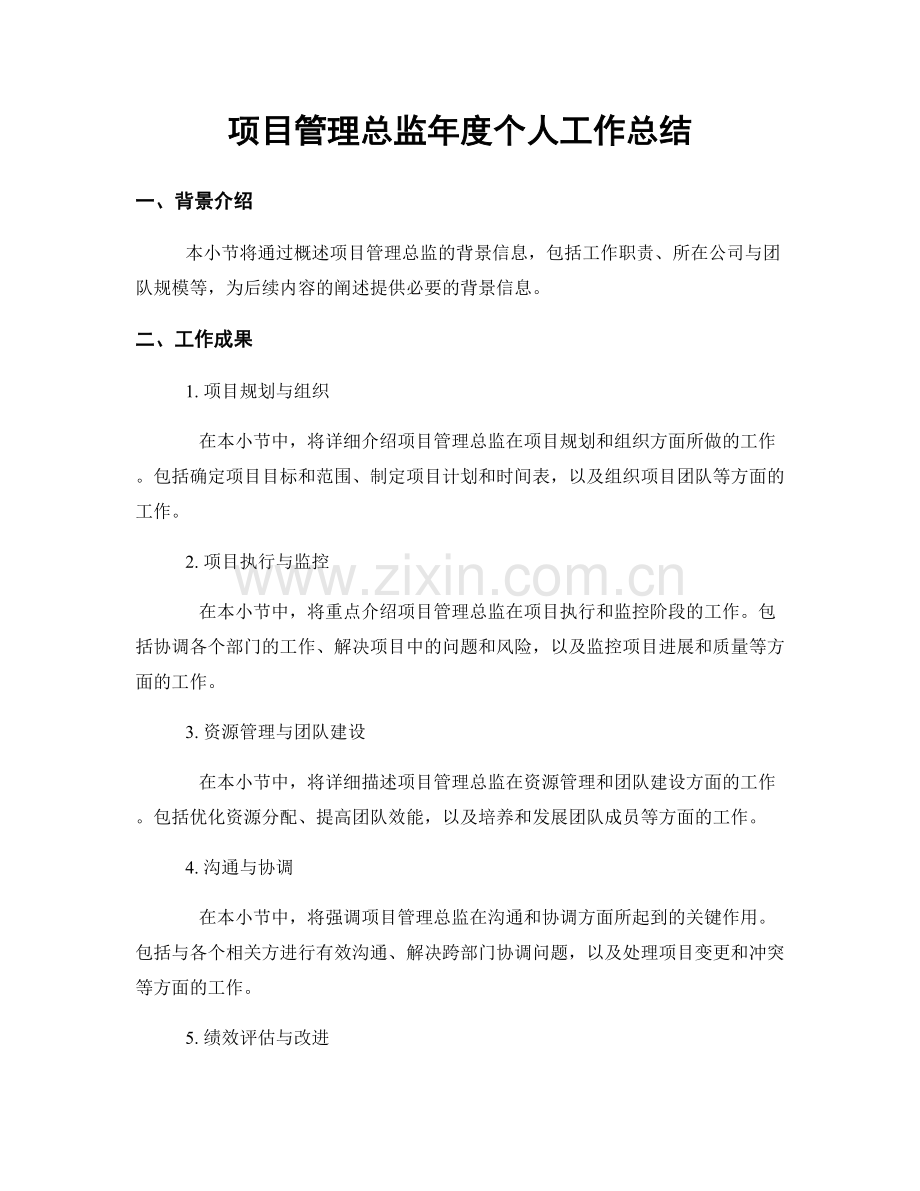 项目管理总监年度个人工作总结.docx_第1页