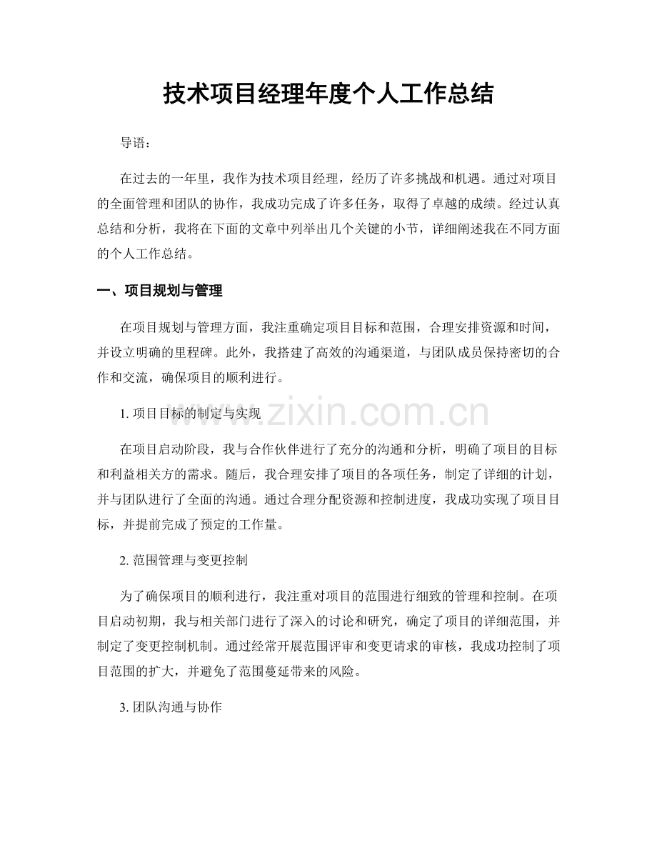 技术项目经理年度个人工作总结.docx_第1页