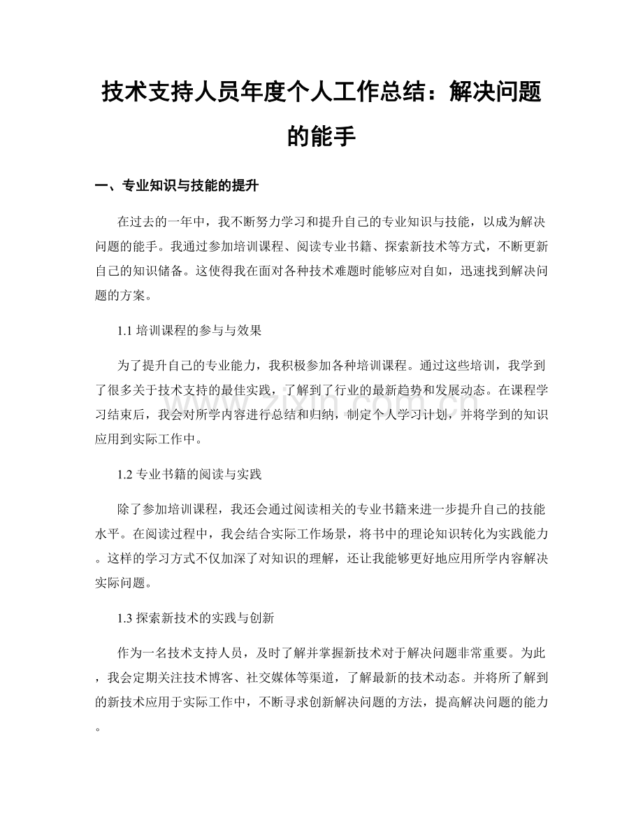 技术支持人员年度个人工作总结：解决问题的能手.docx_第1页