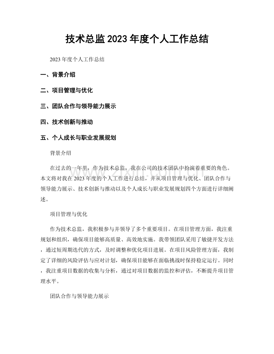 技术总监2023年度个人工作总结.docx_第1页