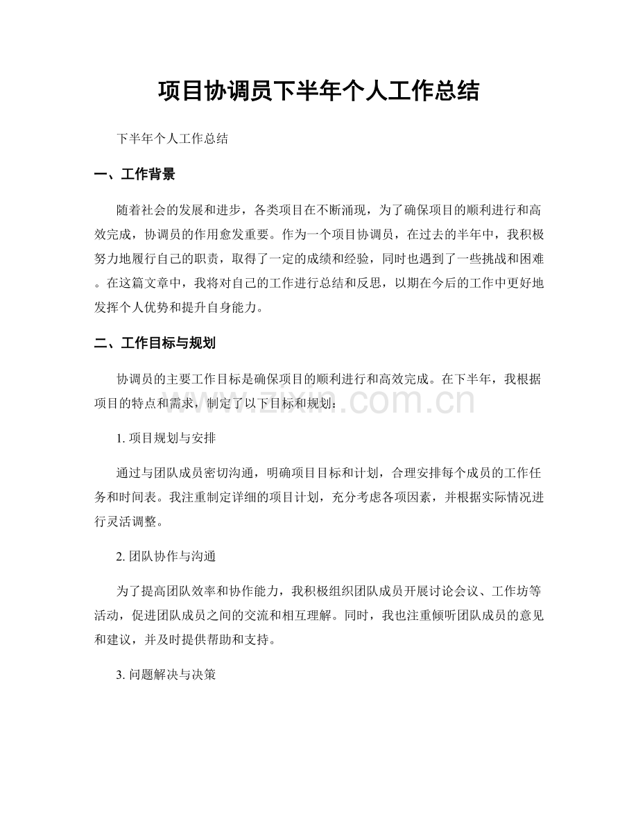 项目协调员下半年个人工作总结.docx_第1页