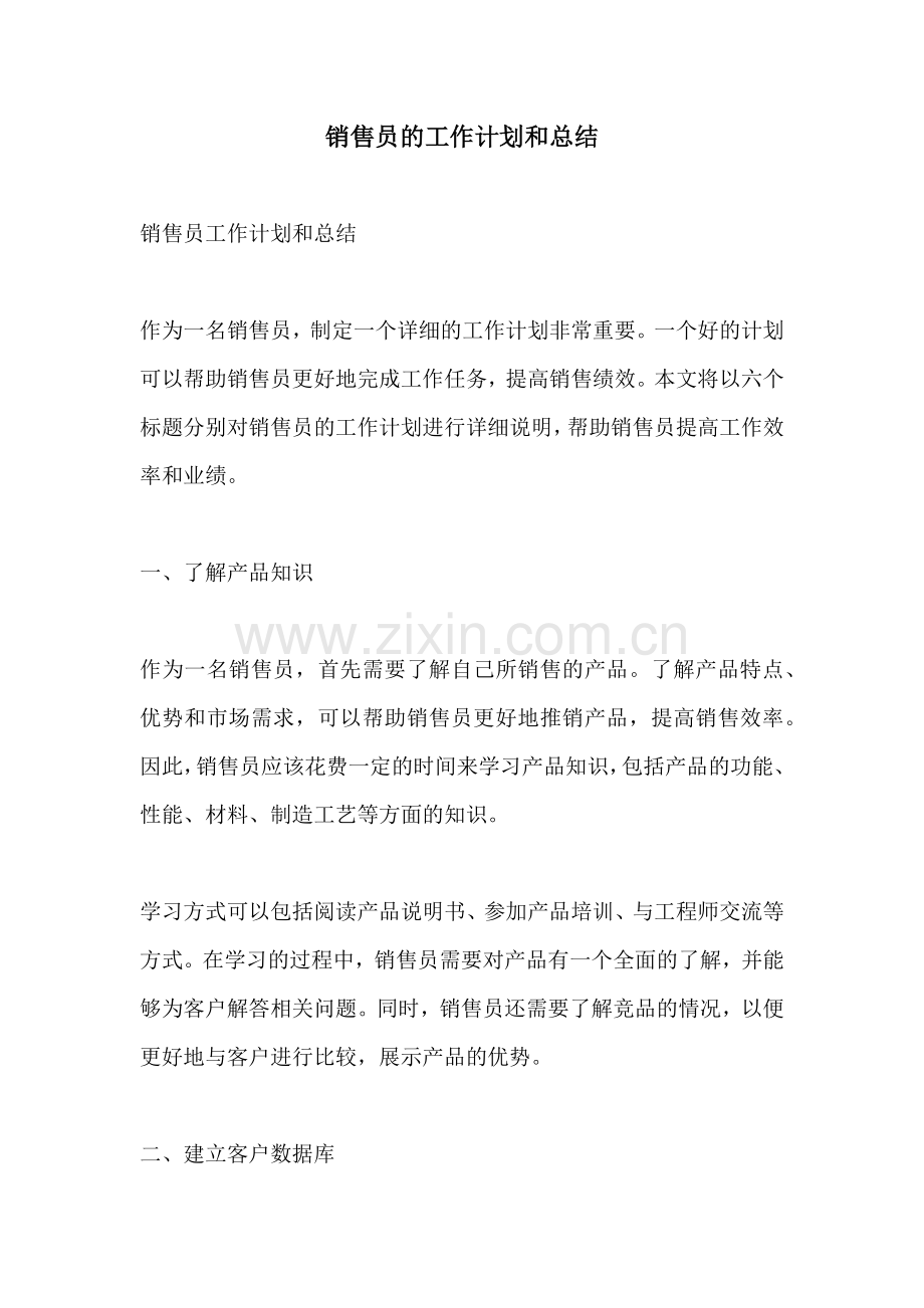 销售员的工作计划和总结.docx_第1页