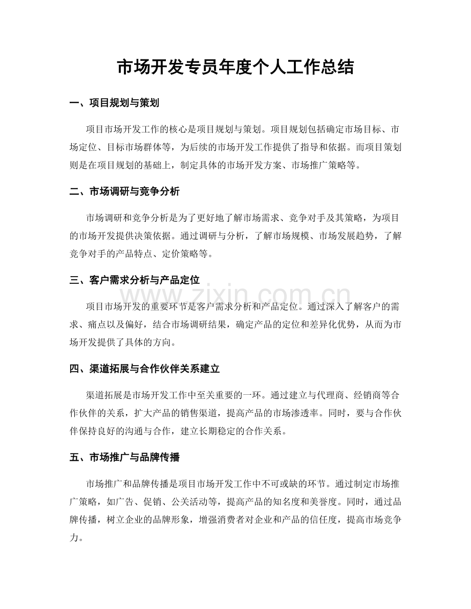 市场开发专员年度个人工作总结.docx_第1页