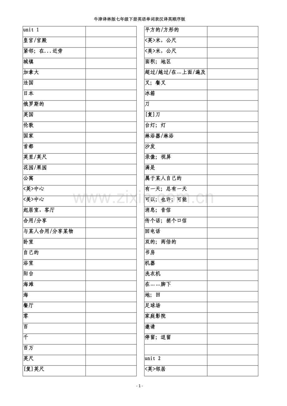 牛津译林版七年级下册英语单词表汉译英顺序版.doc_第1页