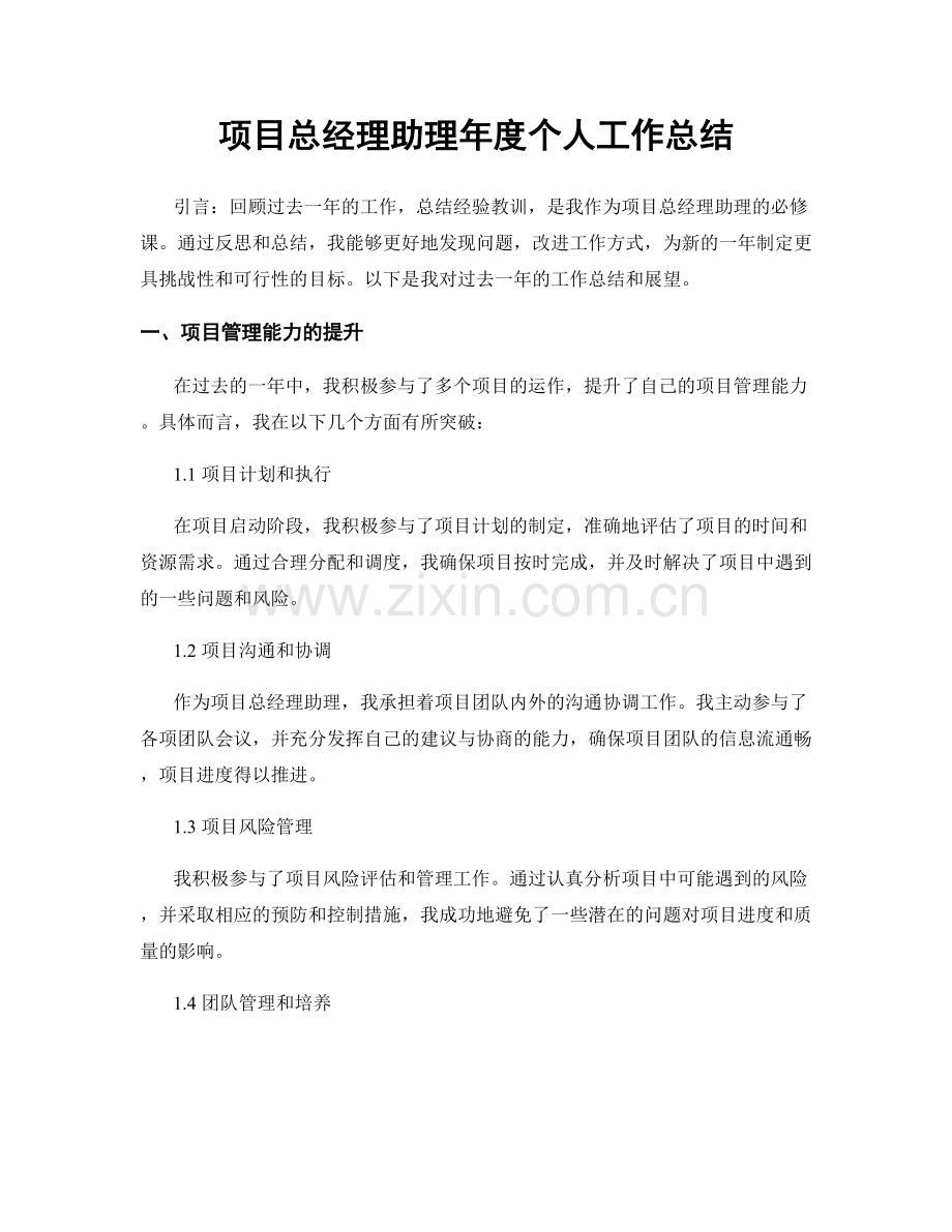 项目总经理助理年度个人工作总结.docx_第1页