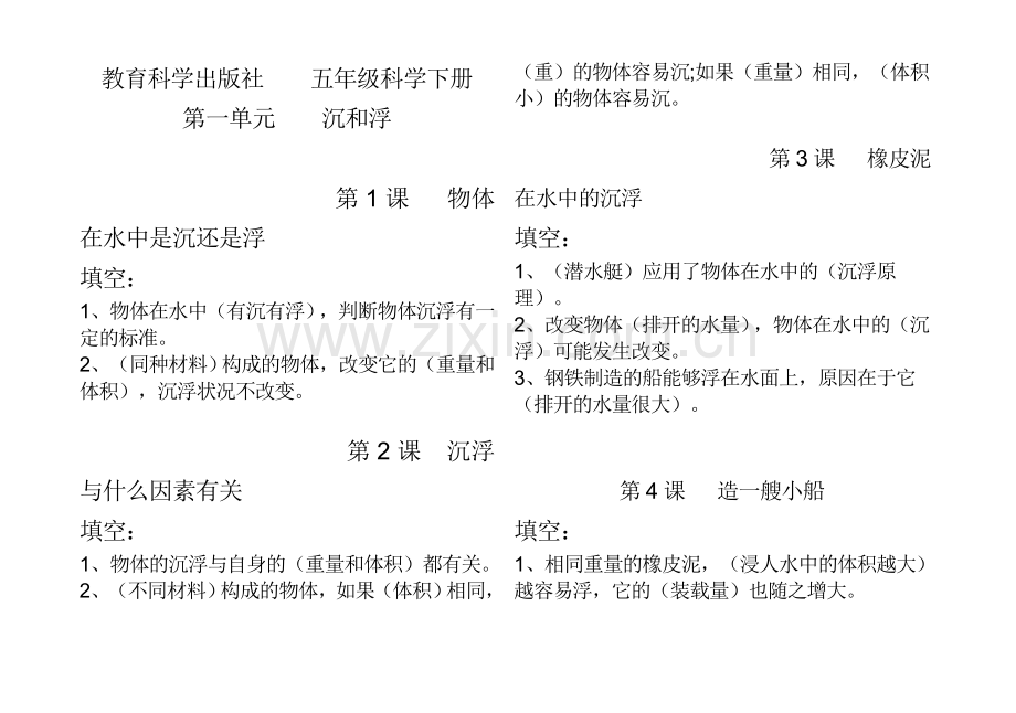 五年级下册科学作业题.doc_第1页