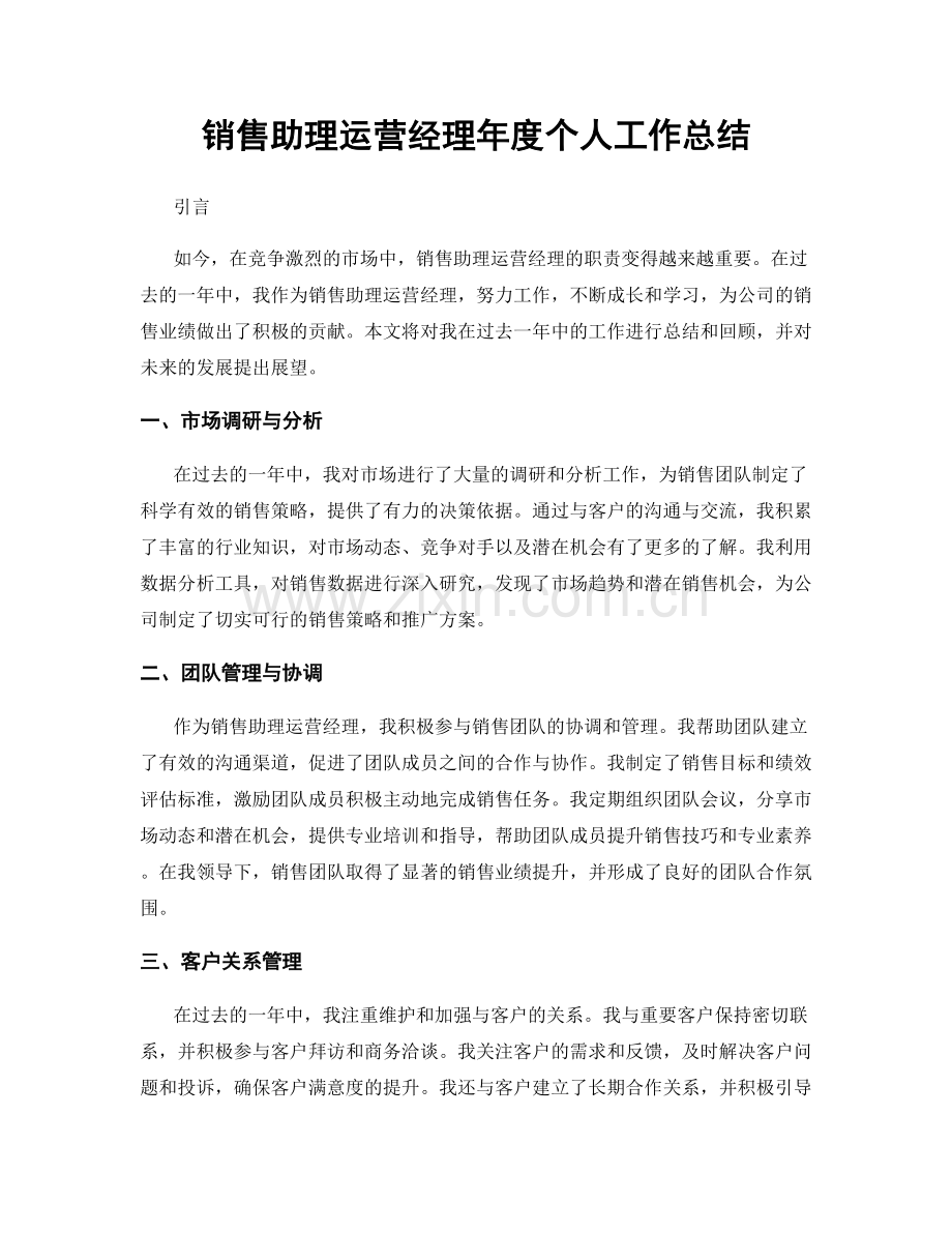 销售助理运营经理年度个人工作总结.docx_第1页