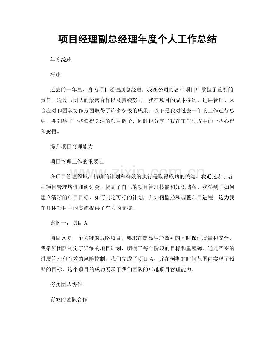 项目经理副总经理年度个人工作总结.docx_第1页