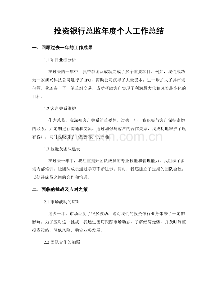 投资银行总监年度个人工作总结.docx_第1页