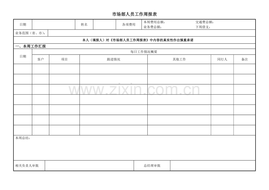 市场部人员工作周报表.doc_第1页