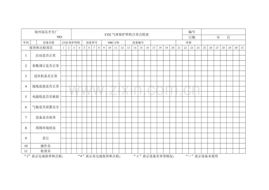 co2气体保护焊机日常点检表.doc_第1页