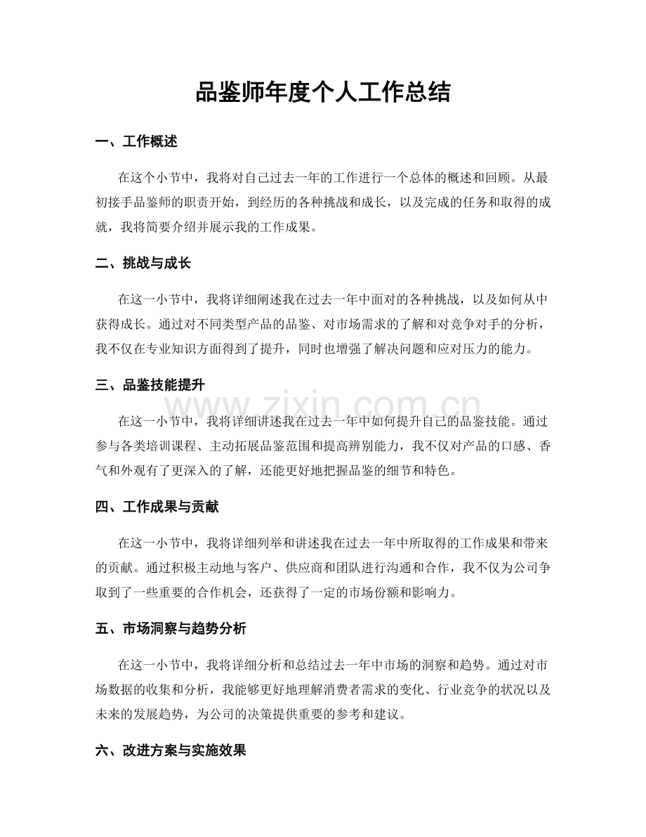 品鉴师年度个人工作总结.docx_第1页