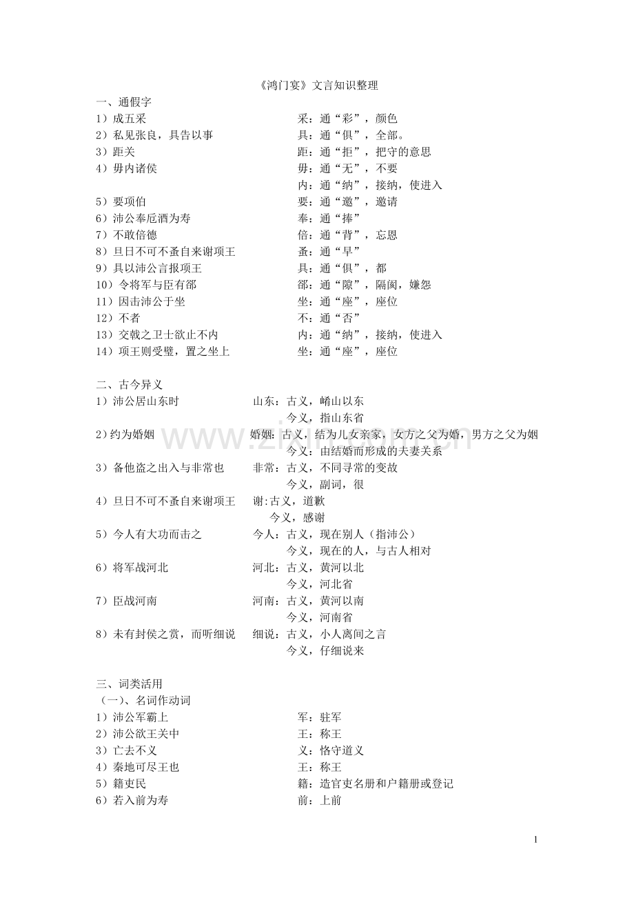 《鸿门宴》文言知识整理.doc_第1页