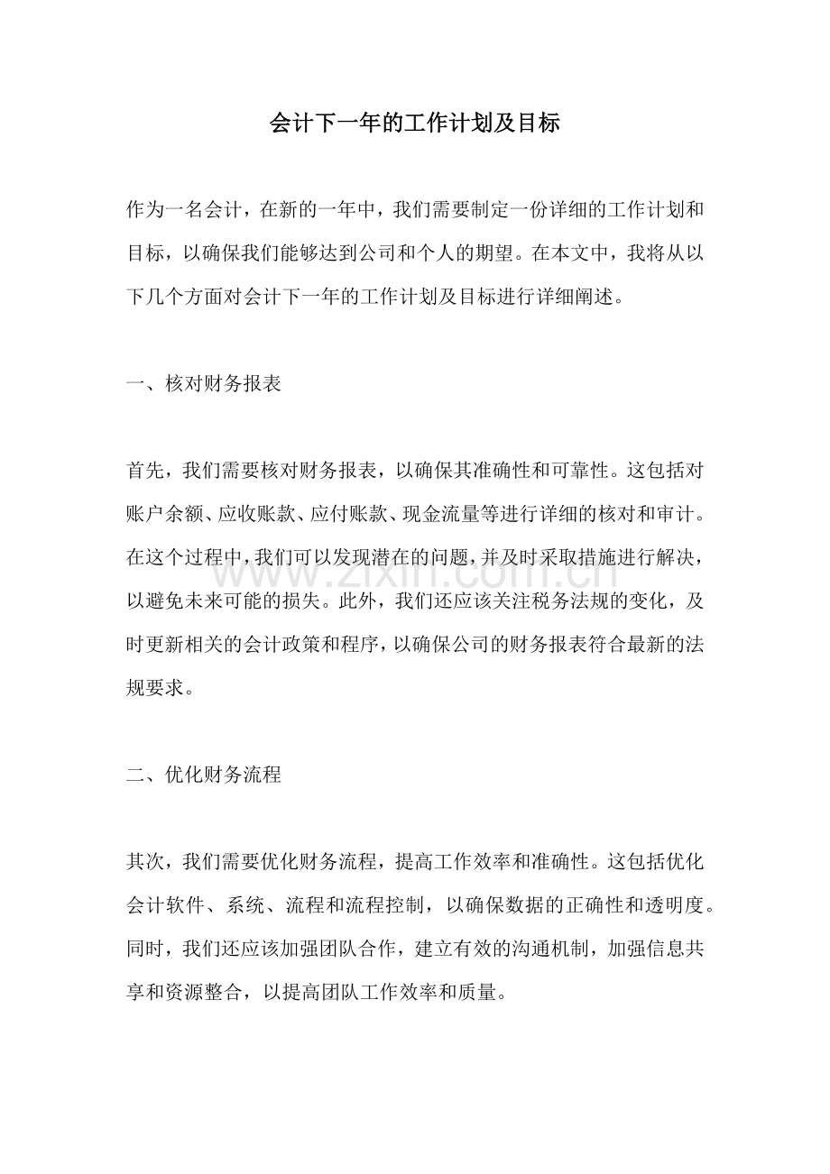 会计下一年的工作计划及目标.docx_第1页