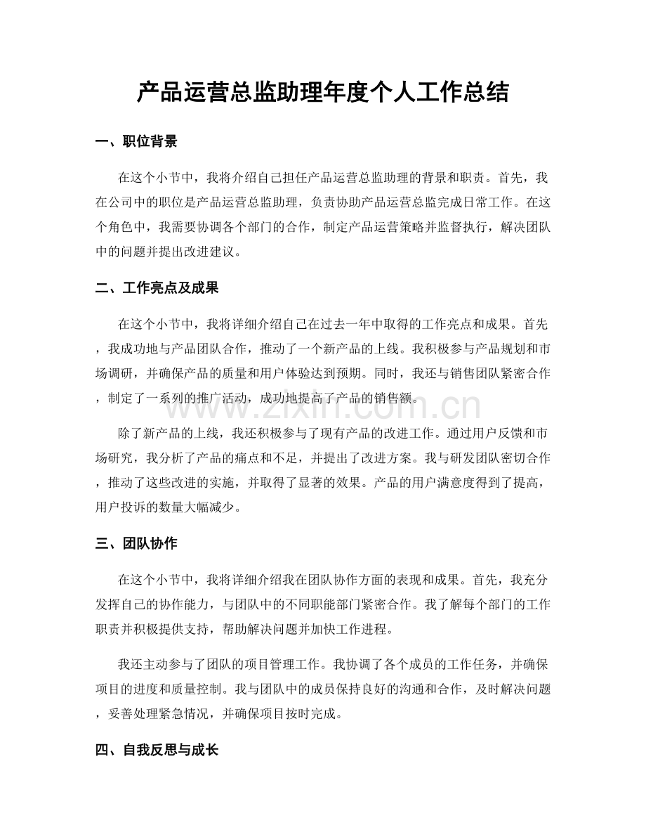 产品运营总监助理年度个人工作总结.docx_第1页