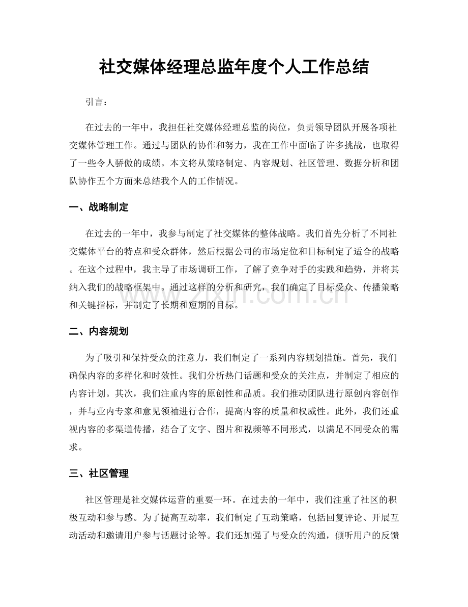 社交媒体经理总监年度个人工作总结.docx_第1页