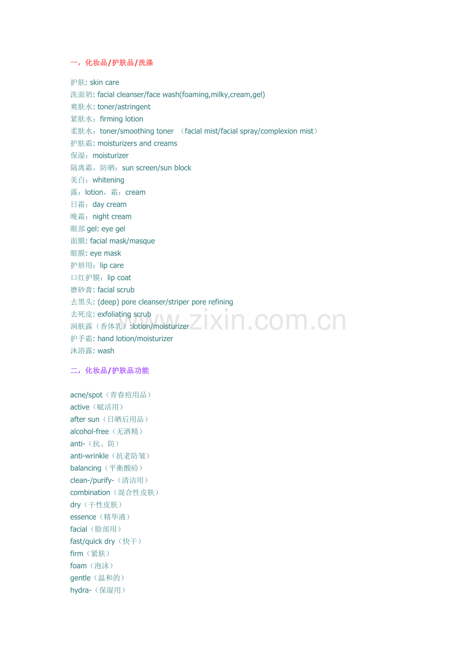 化妆品英文专有名词大全.doc_第1页