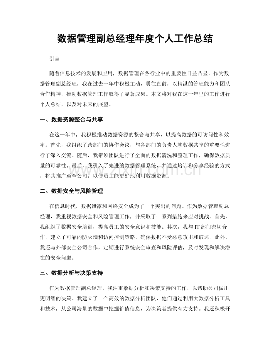 数据管理副总经理年度个人工作总结.docx_第1页