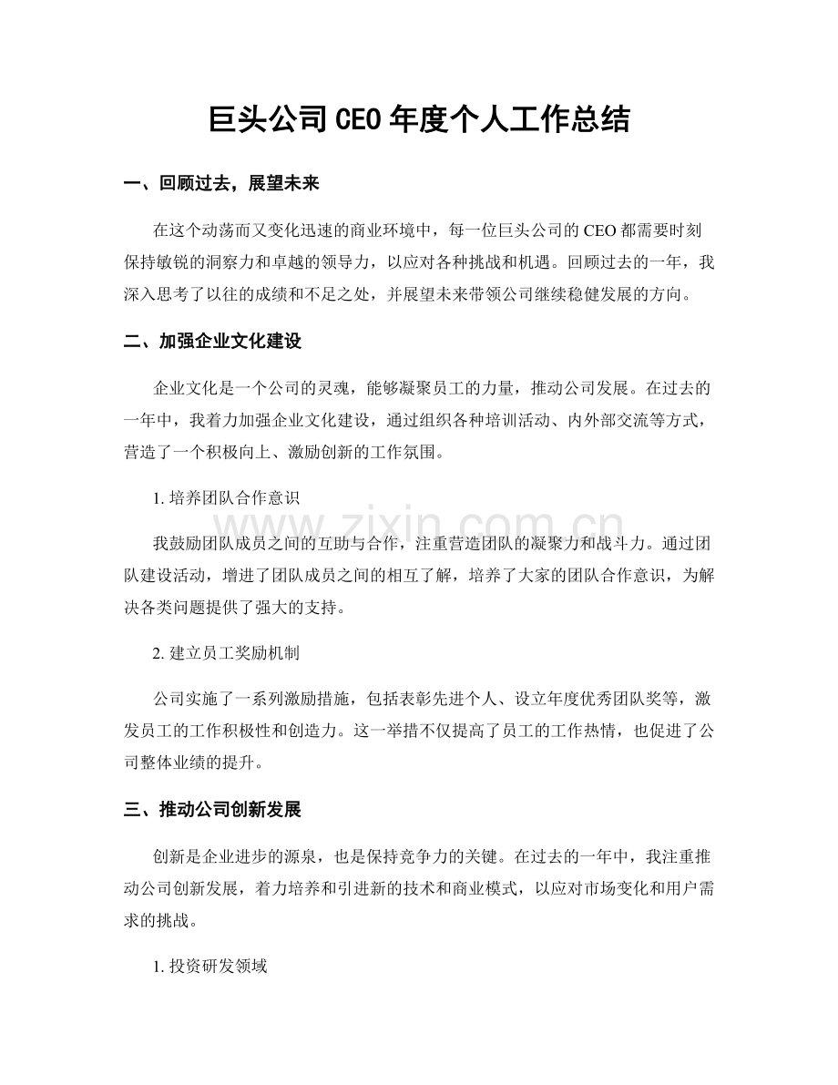 巨头公司CEO年度个人工作总结.docx_第1页