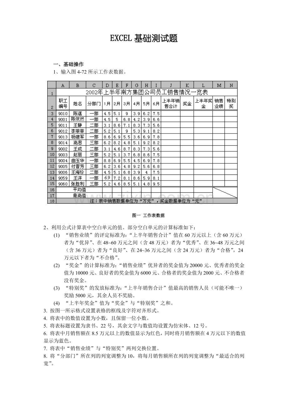 EXCEL基础测试题.doc_第1页