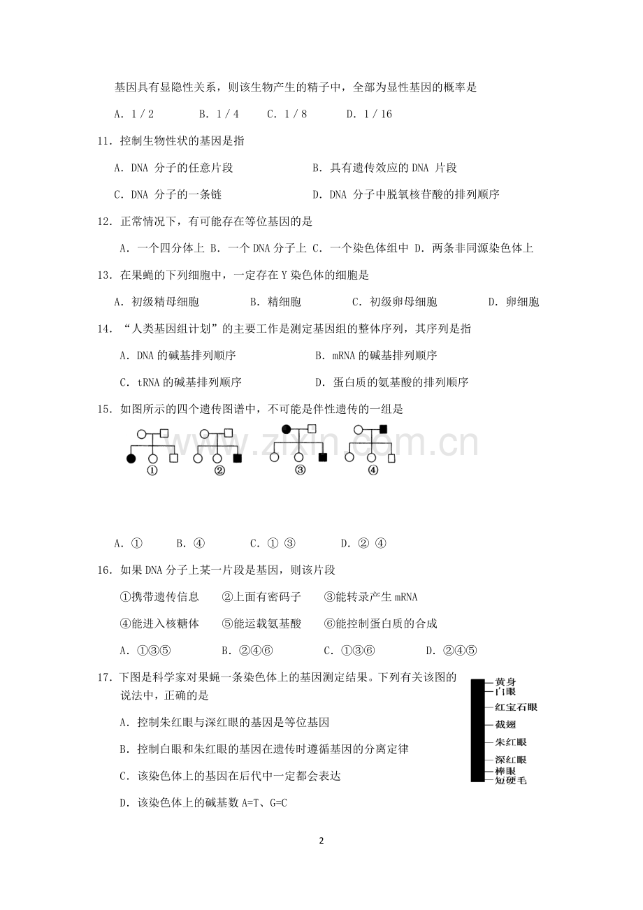 高中生物必修二期末测试题.doc_第2页