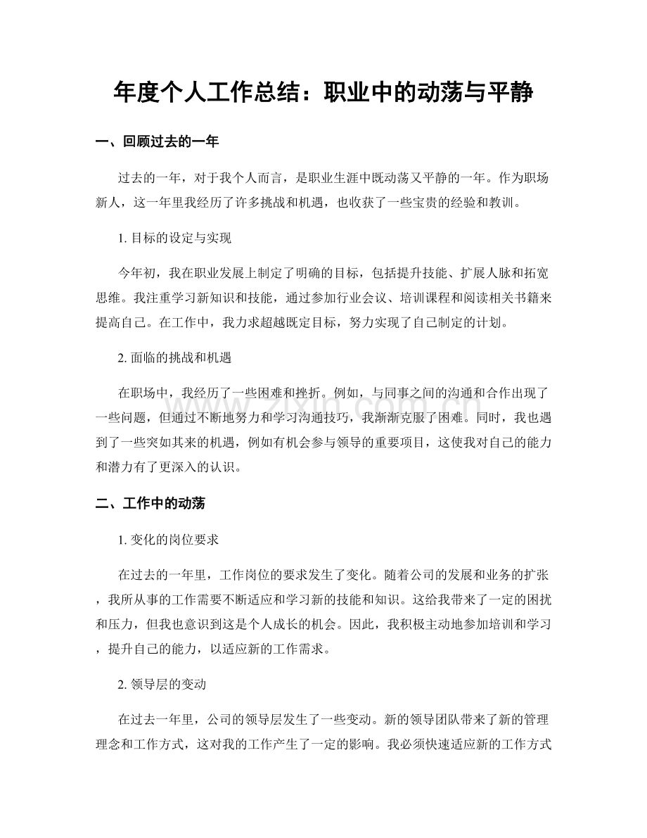 年度个人工作总结：职业中的动荡与平静.docx_第1页