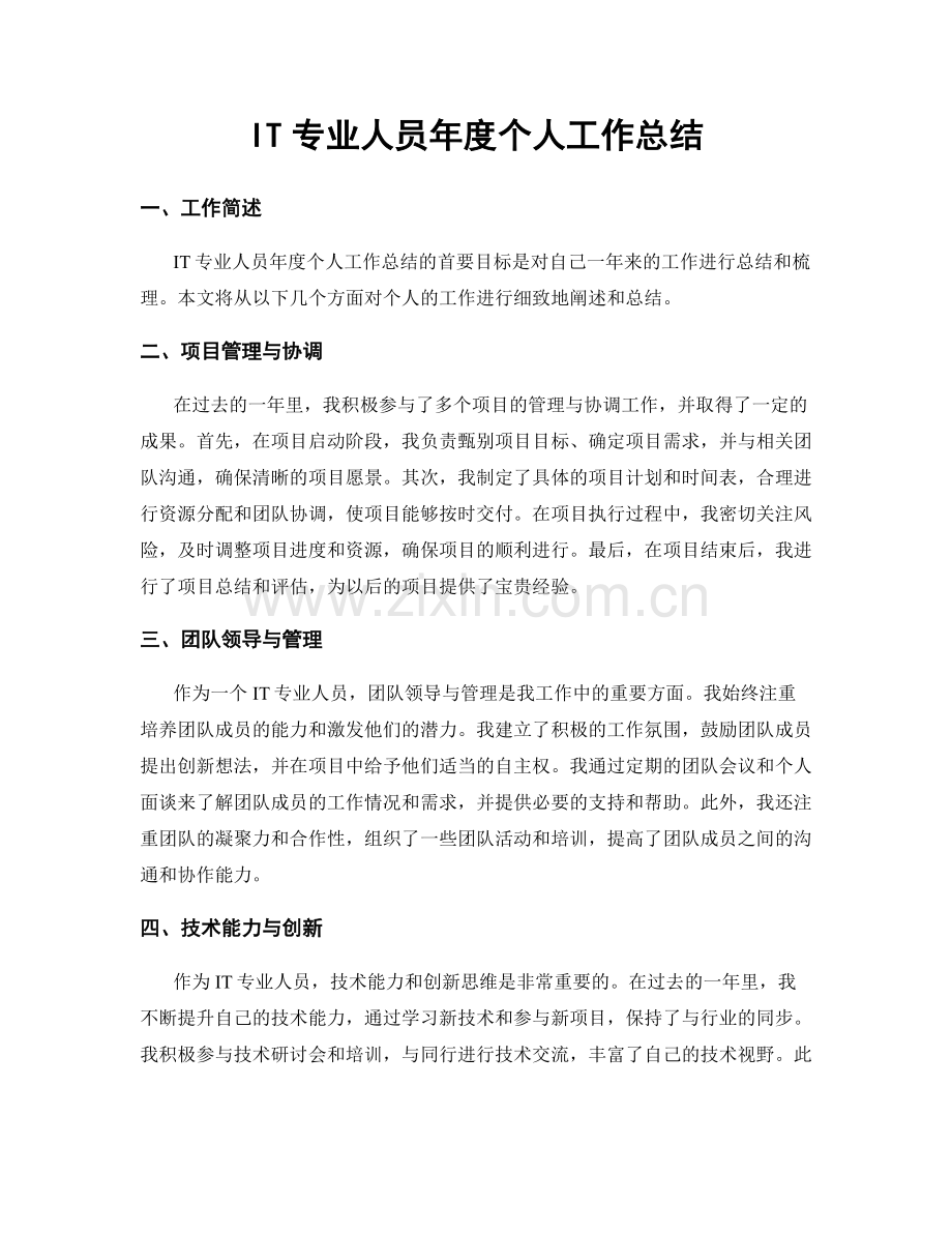 IT专业人员年度个人工作总结.docx_第1页