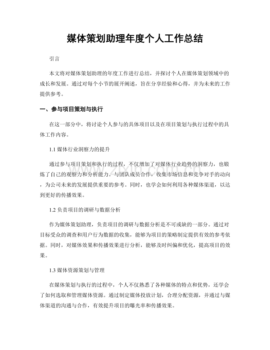 媒体策划助理年度个人工作总结.docx_第1页