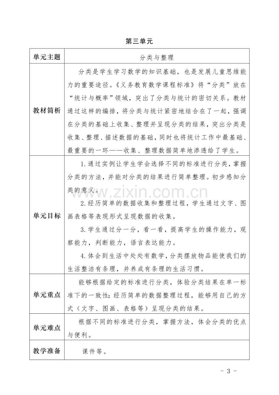 人教版数学一年级下册单元教学计划.doc_第3页