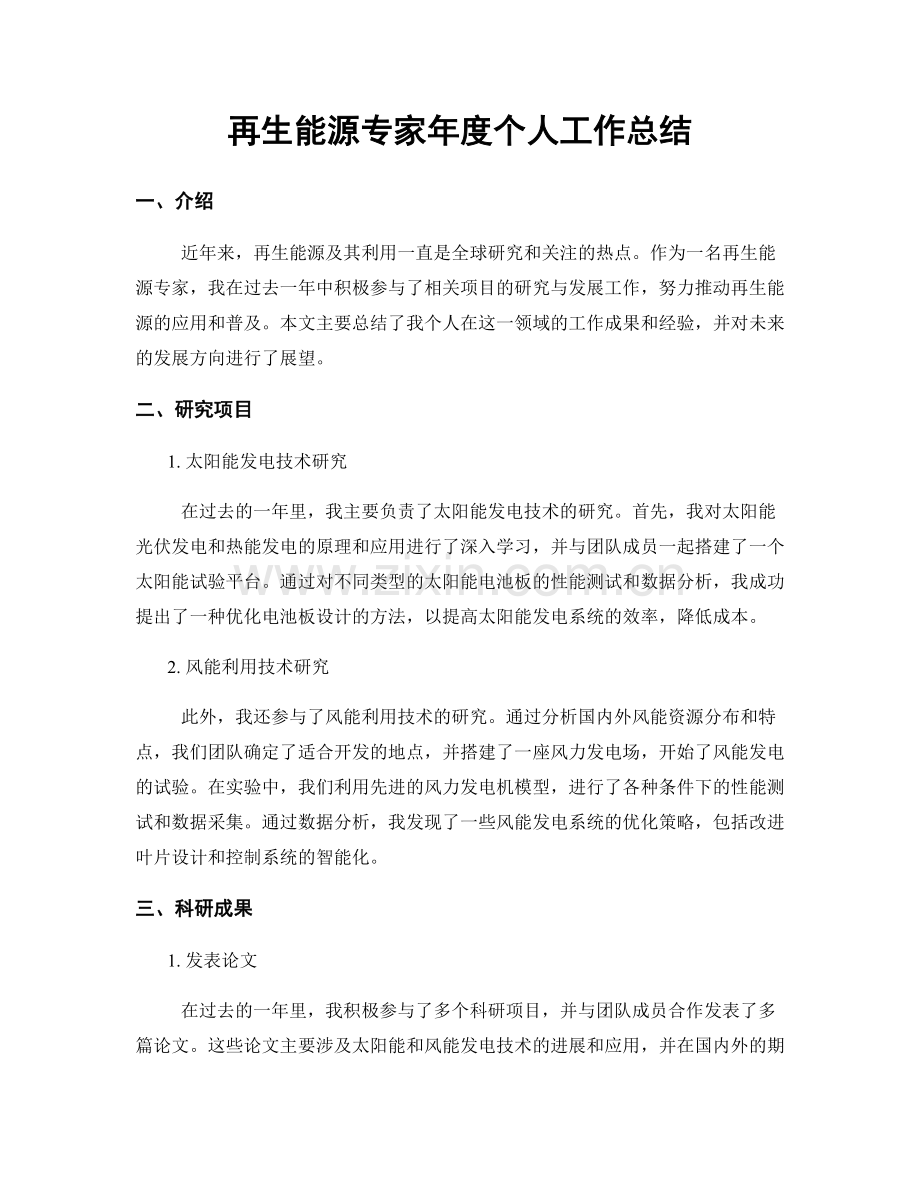 再生能源专家年度个人工作总结.docx_第1页