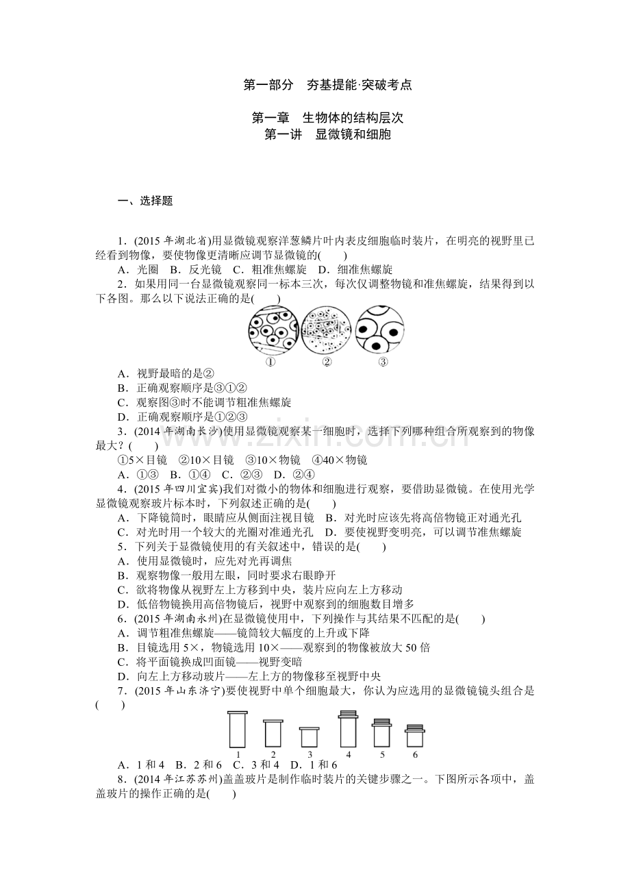 中考复习专题一：生物体的结构层次.doc_第1页