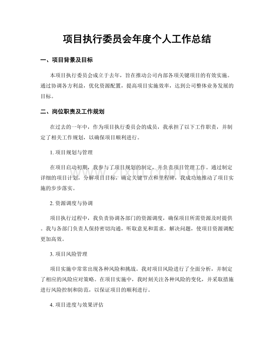 项目执行委员会年度个人工作总结.docx_第1页