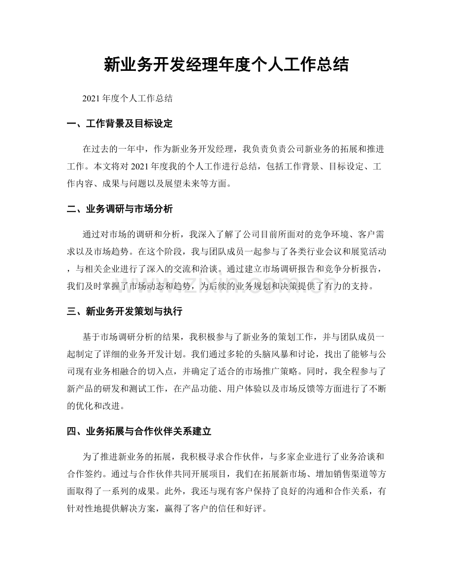 新业务开发经理年度个人工作总结.docx_第1页