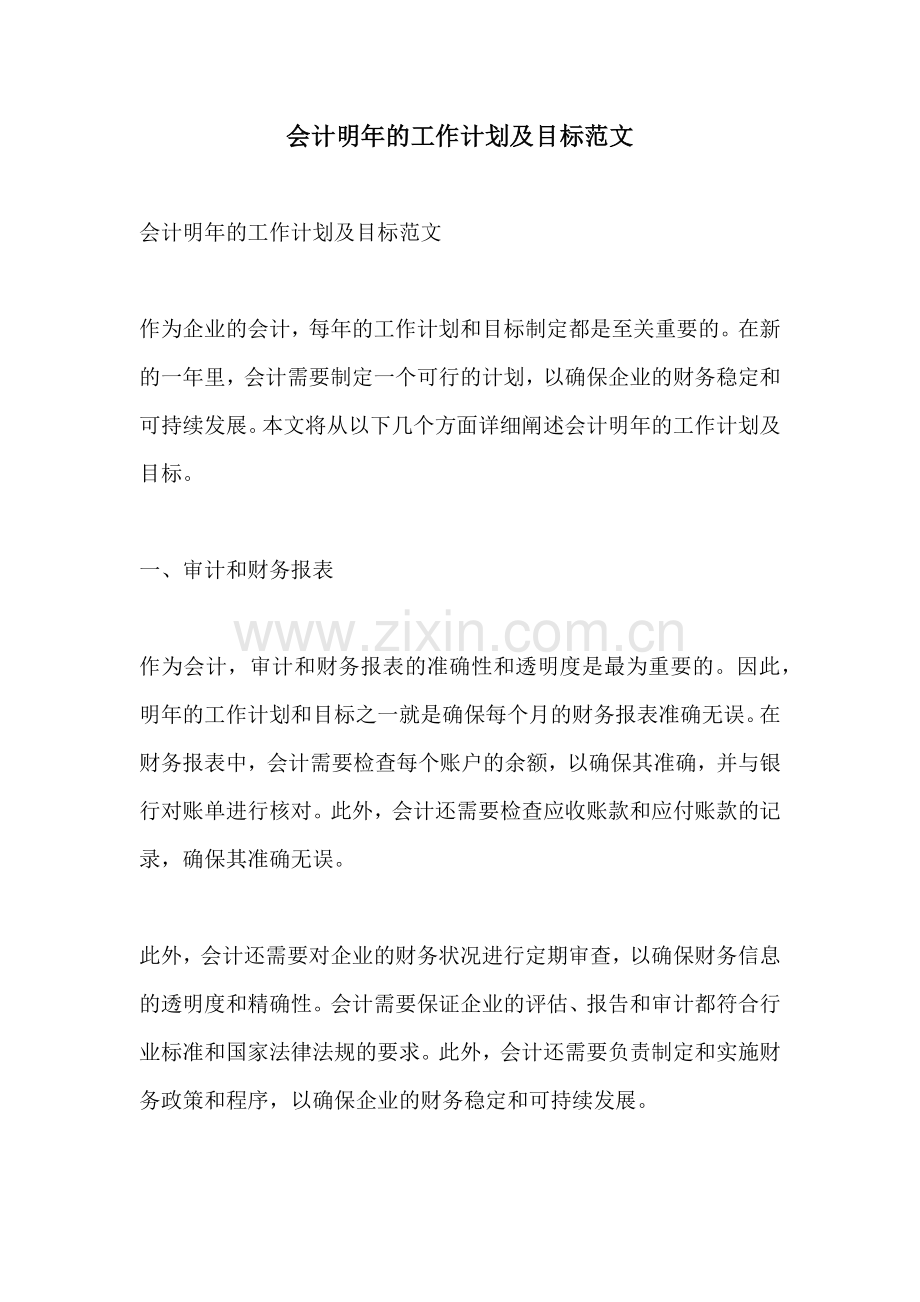 会计明年的工作计划及目标范文 (2).docx_第1页